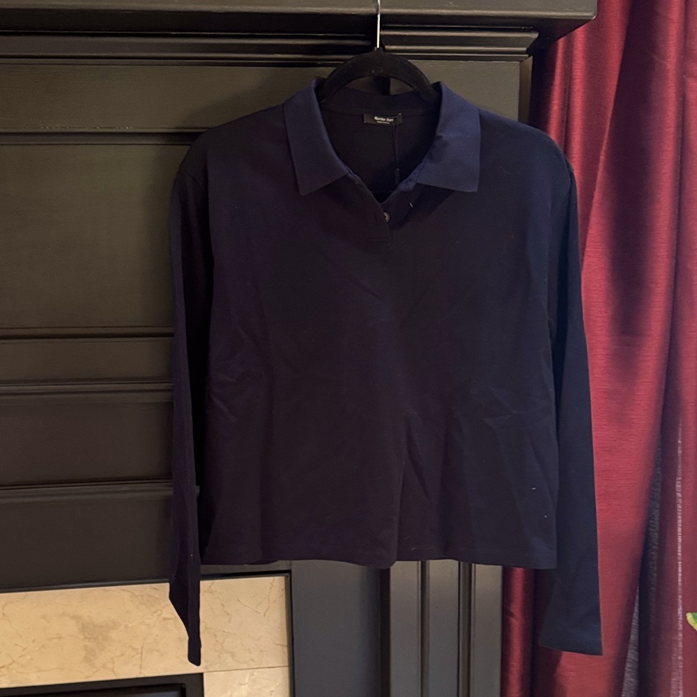 MASSIMO DUTTI  navy blue long sleeve boxy polo shirt sz M